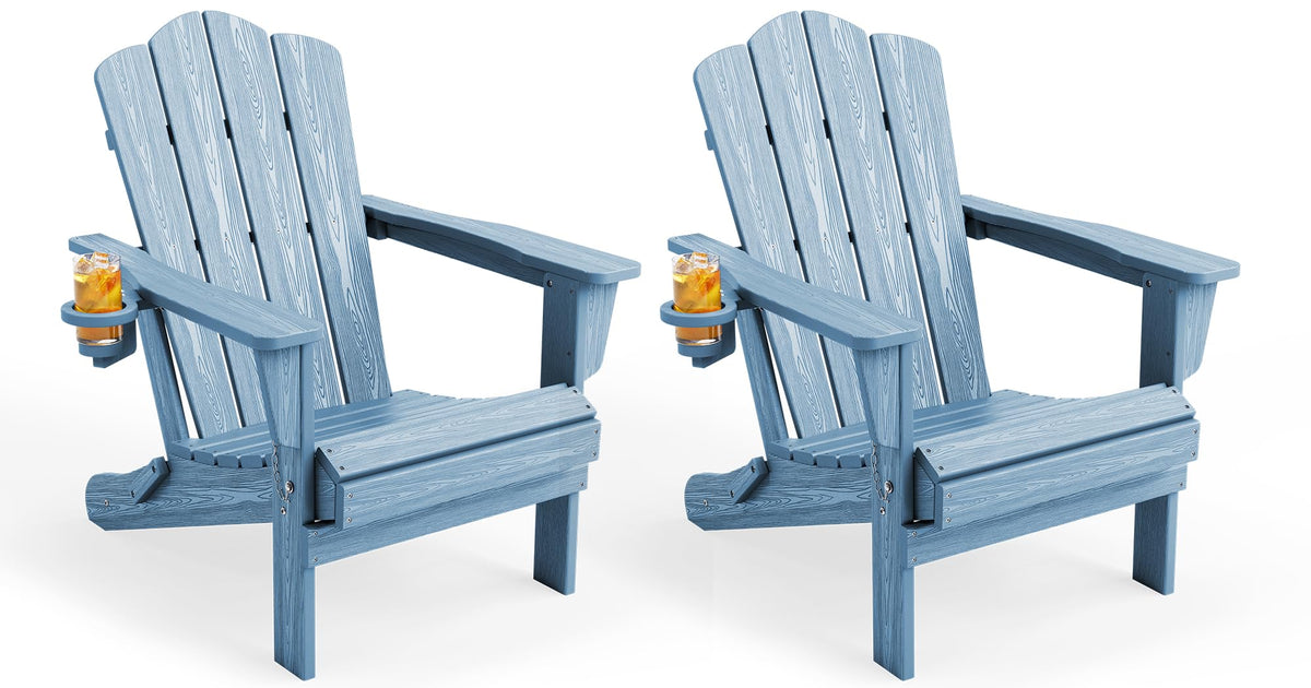 KINGYES Folding Adirondack Chair Set of 4 with Cup Holder, Navy