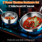 Titanium Cookware Set, 11'' Titanium Pans for Cooking, 9.45'' Soup Wok with Lid, Titanium Hammered Chef-Grade Design,PFAS/PFOA/PTFE-Free, Induction & Oven-Safe, Dishwasher Safe,Pan soup wok,11