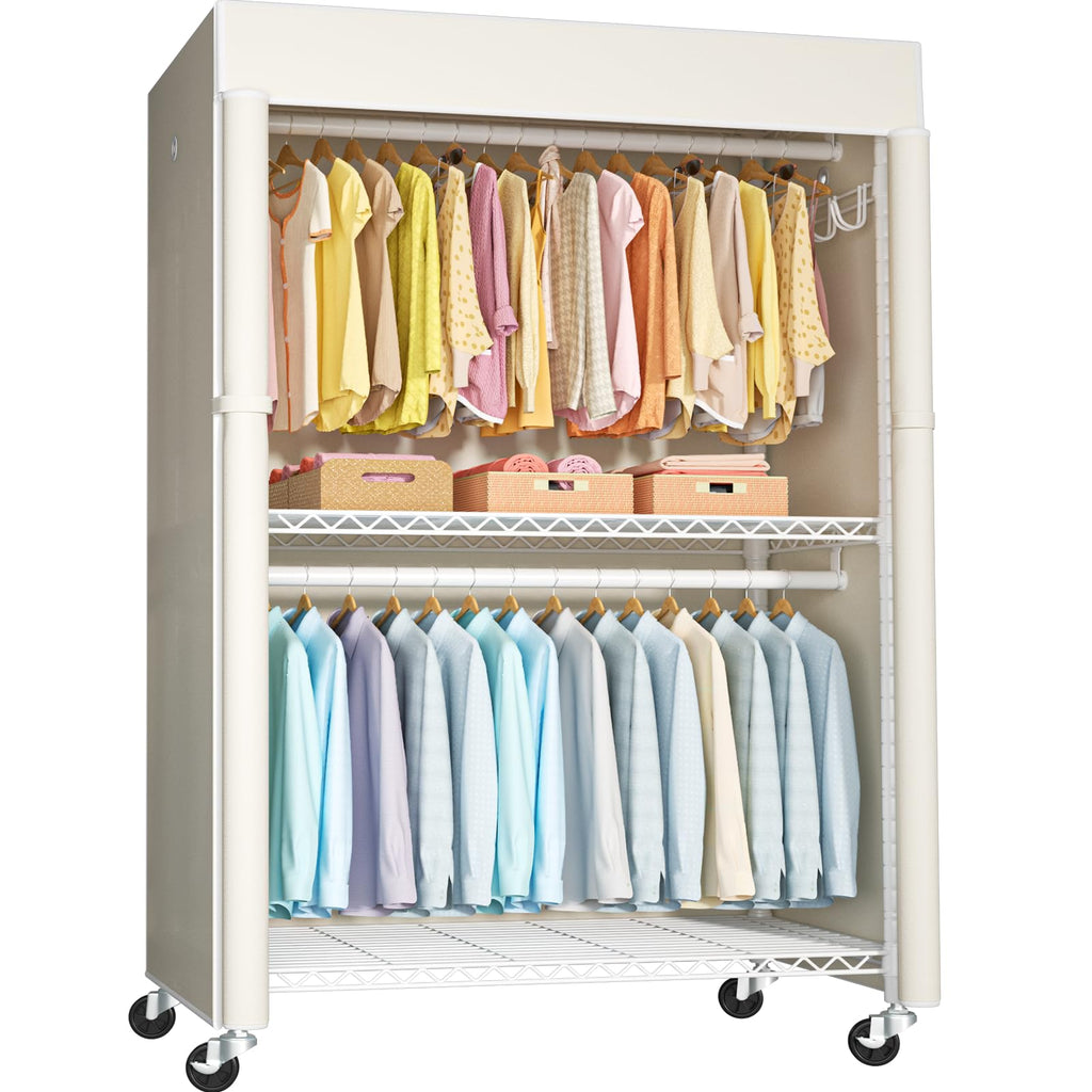 FUTASSI Black Clothing Rack with Black Cover, P1C Plus Rolling Closet