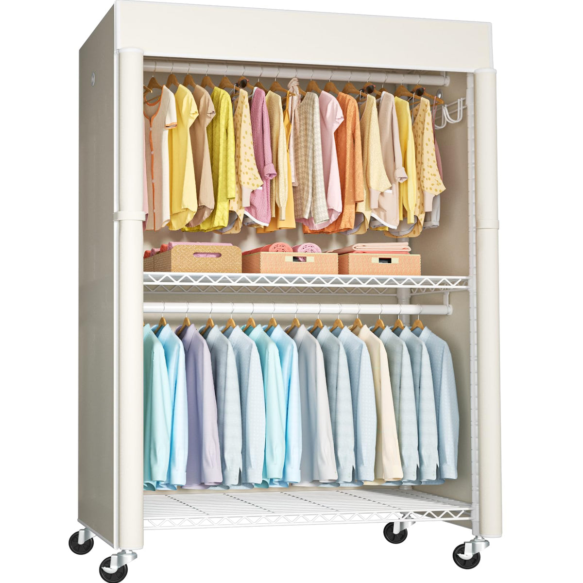 FUTASSI Black Clothing Rack with Black Cover, P1C Plus Rolling Closet