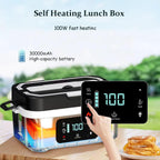 Cordless Heated Lunch Box, 30,000mAh Rechargeable Electric Lunch Box with Automatic Heatings Timer & Adjustable Heating, 5.7 Cup Portable Food Heater Warmer Office Car Outdoor (Black/Orange)