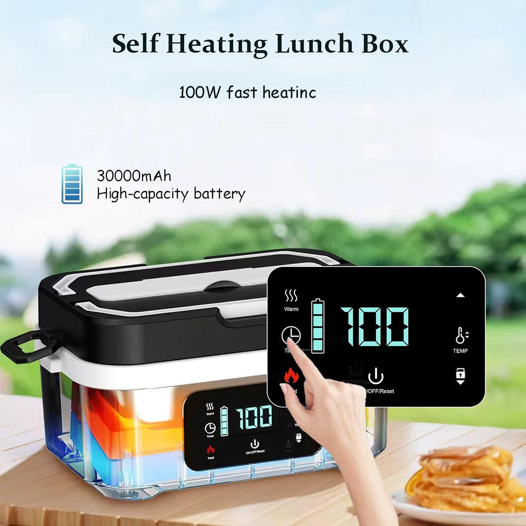 Cordless Heated Lunch Box, 30,000mAh Rechargeable Electric Lunch Box with Automatic Heatings Timer & Adjustable Heating, 5.7 Cup Portable Food Heater Warmer Office Car Outdoor (Green)