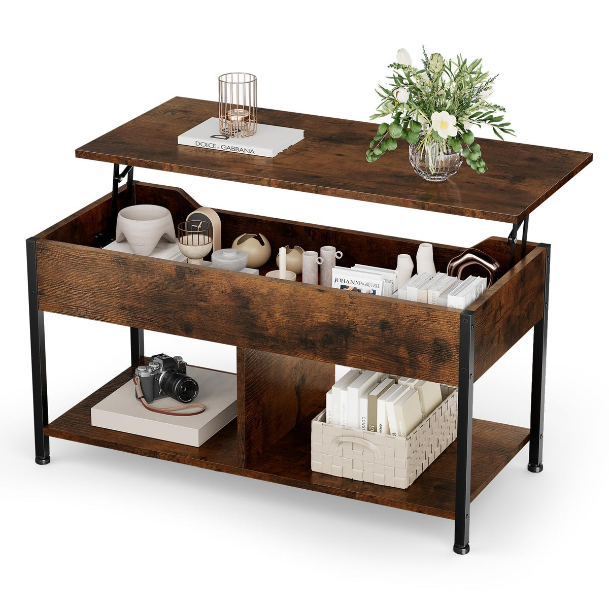 OLIXIS Coffee Table with Storage for Home Living Room Office, Black