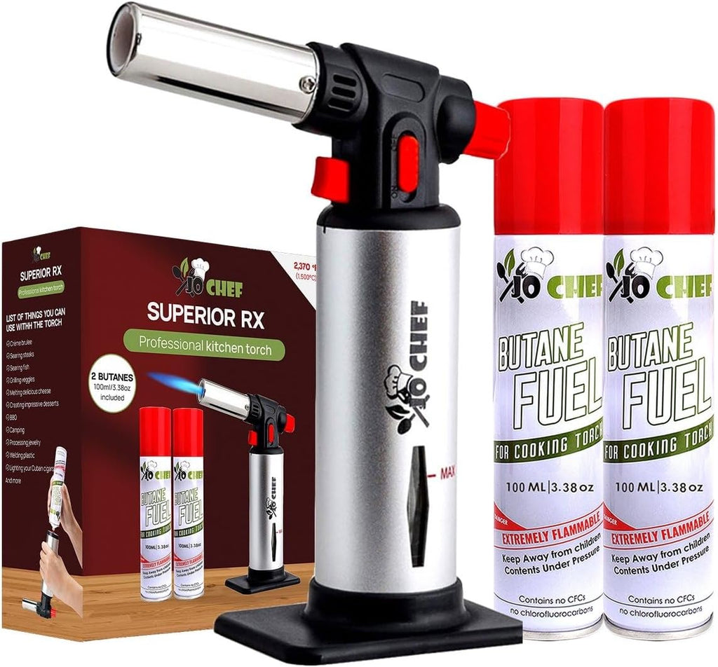 Jo Chef Kitchen Torch, Refillable Butane Torch for Creme Brulee, Cooking