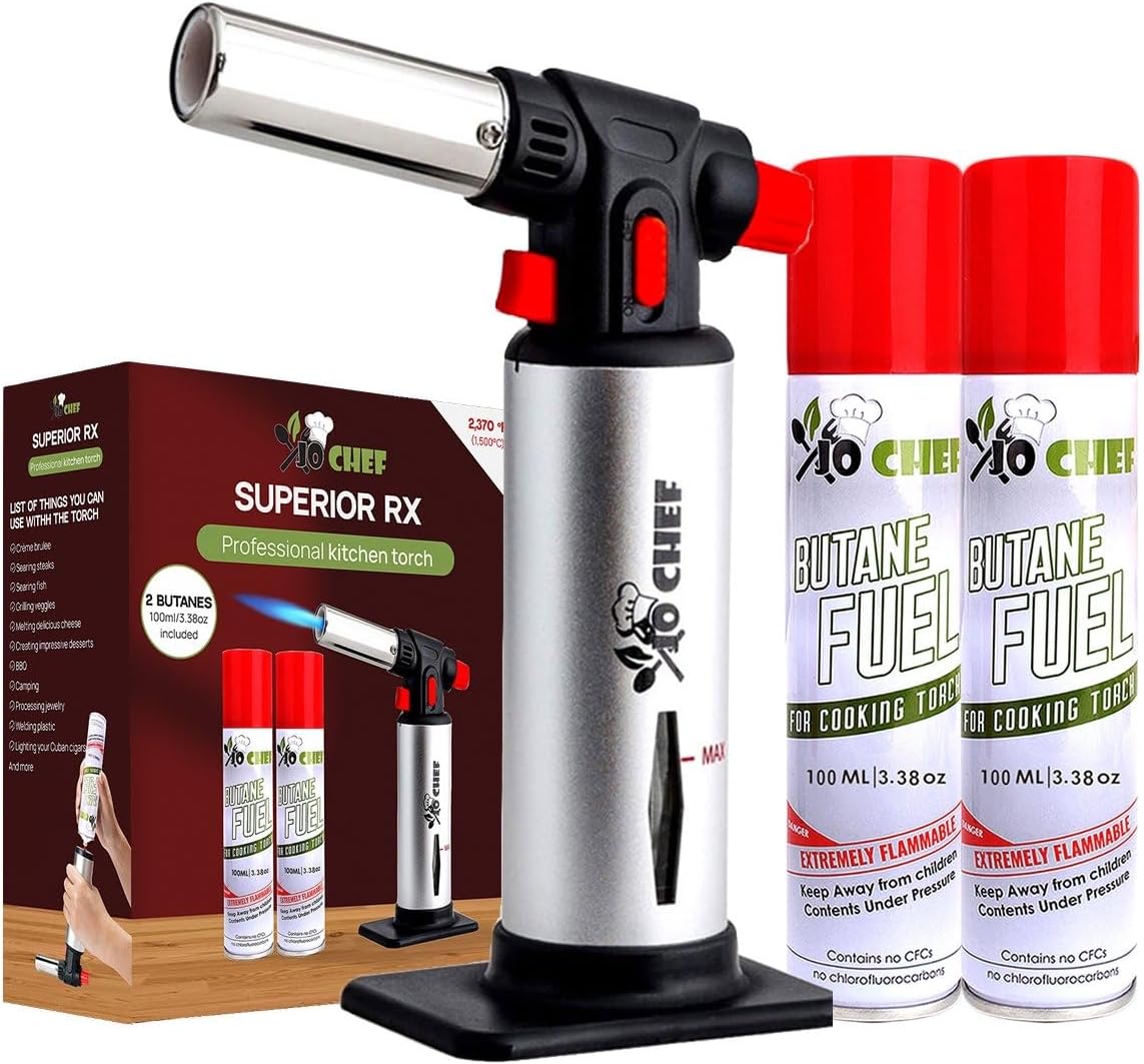 Jo Chef Kitchen Torch, Refillable Butane Torch for Creme Brulee, Cooking