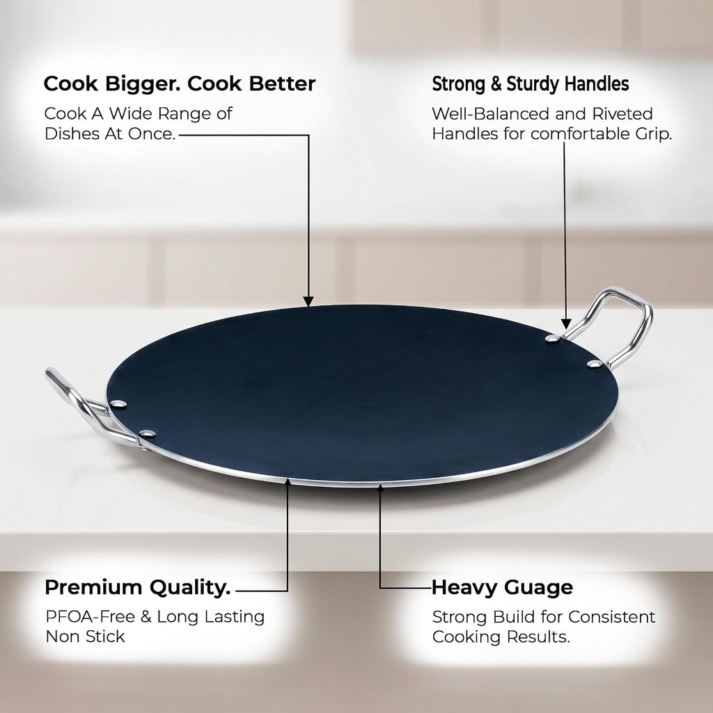 Kitchen King Jumbo Non Stick Dosa Tawa/Roti Pan – Large Heavy Gauge Aluminium Comal Griddle, PFOA Free Flat Tawa for Dosa, Roti, Chapati & Pancakes, Easy Clean Cookware (50cm / 20")