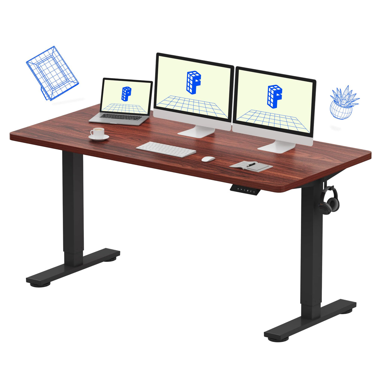 FLEXISPOT EN1 One-Piece Standing Desk, Electric Adjustable with 4 Memory Presets, 176 LBS Capacity, Stable & Quiet, Seamless Desktop for Home Office & Dual Monitors, 55"x28" White(White Frame)