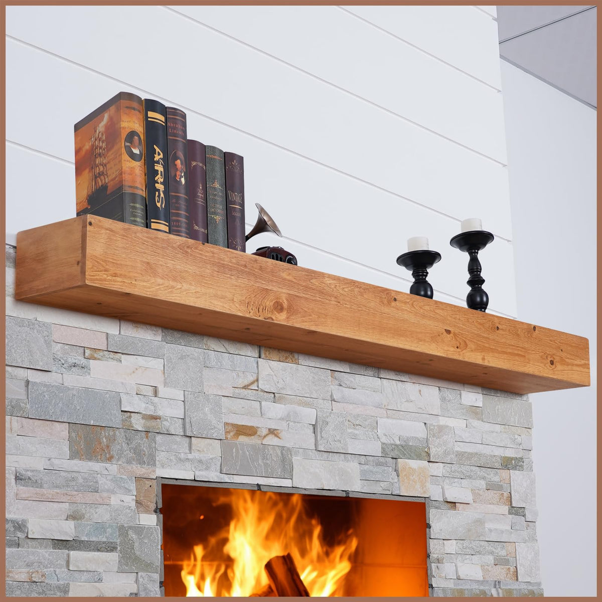 G GOOD GAIN 60'' Fireplace Mantel, 5'' Pine Wood Floating Shelf, DarkWalnut