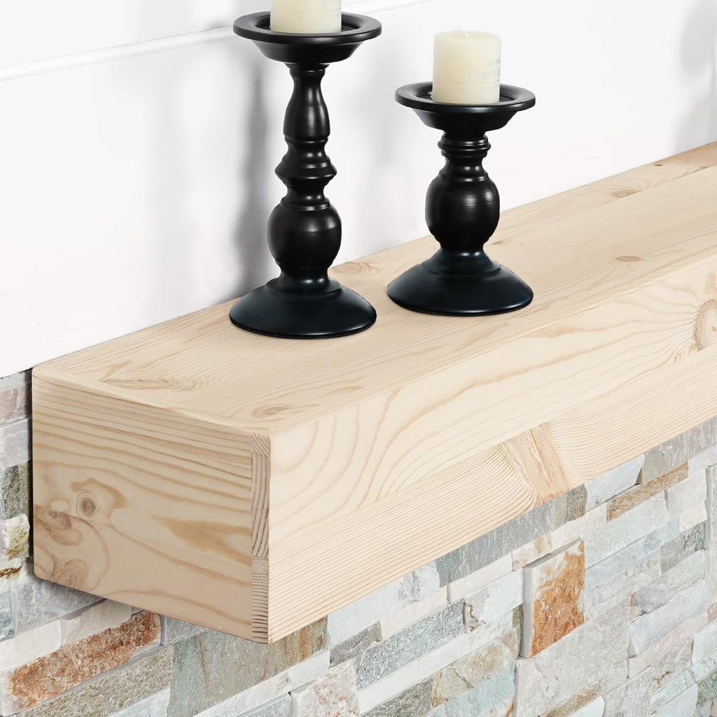 G GOOD GAIN 60'' Fireplace Mantel, 5'' Pine Wood Floating Shelf, DarkWalnut