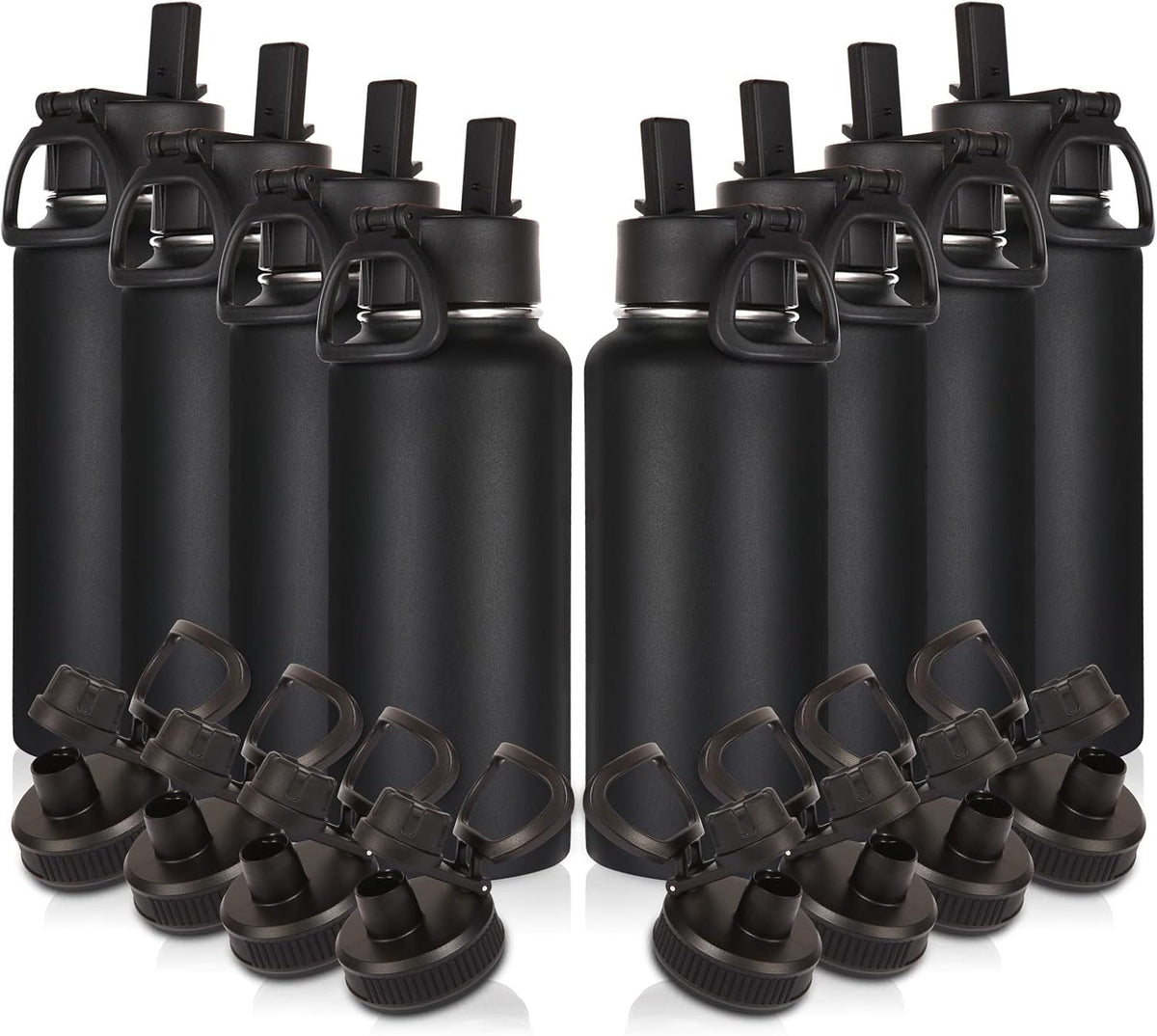 Volhoply 32oz Insulated Water Bottle with Straw Lid, Black, 8-Pack
