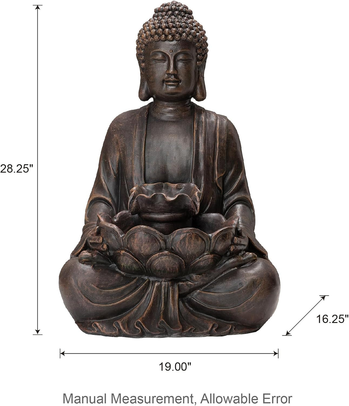 Glitzhome Buddha Statue 28" H, Outdoor Large Statue Zen Style Buddha Fountian with LED Light & Pump Polyresin Outdoor Floor Freestanding Fountain Garden Buddha Sculptures & Statues Lawn Décor