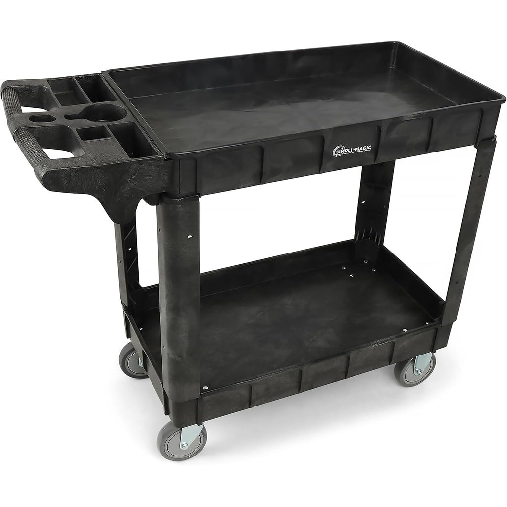 Simpli-Magic Rolling Utility Cart on Wheels, Heavy Duty with Ergonomic Handle, Deep Shelves for Garage, Warehouse, Workshop, 600-Pound Capacity, 40x33x17-Inch, Steel, Black