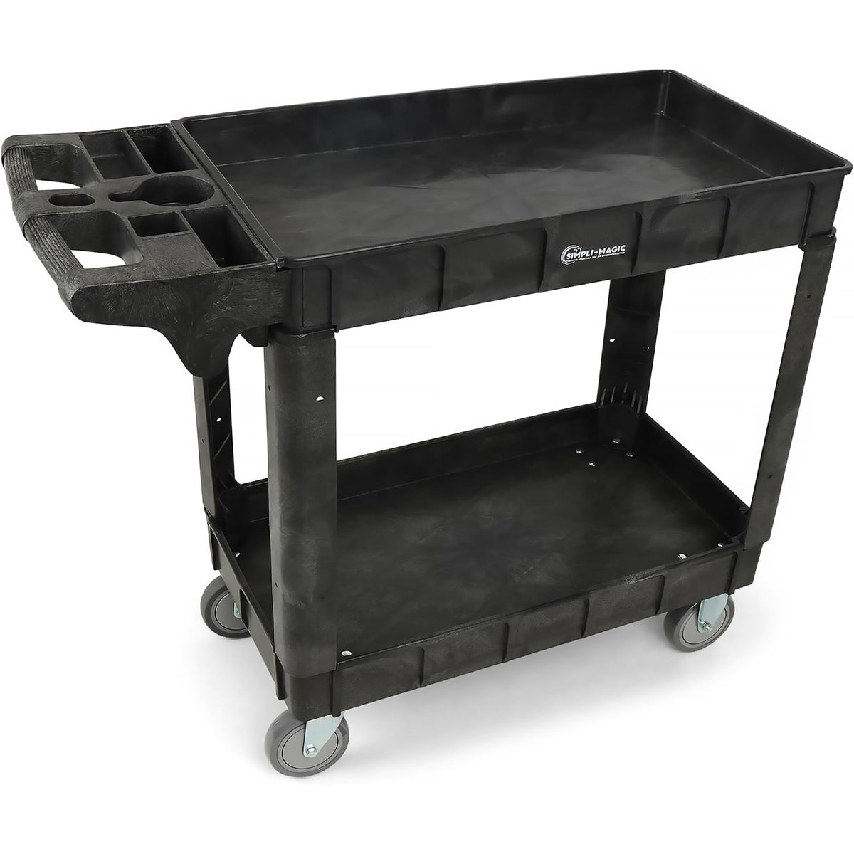 Simpli-Magic Rolling Utility Cart on Wheels, Heavy Duty with Ergonomic Handle, Deep Shelves for Garage, Warehouse, Workshop, 600-Pound Capacity, 40x33x17-Inch, Steel, Black