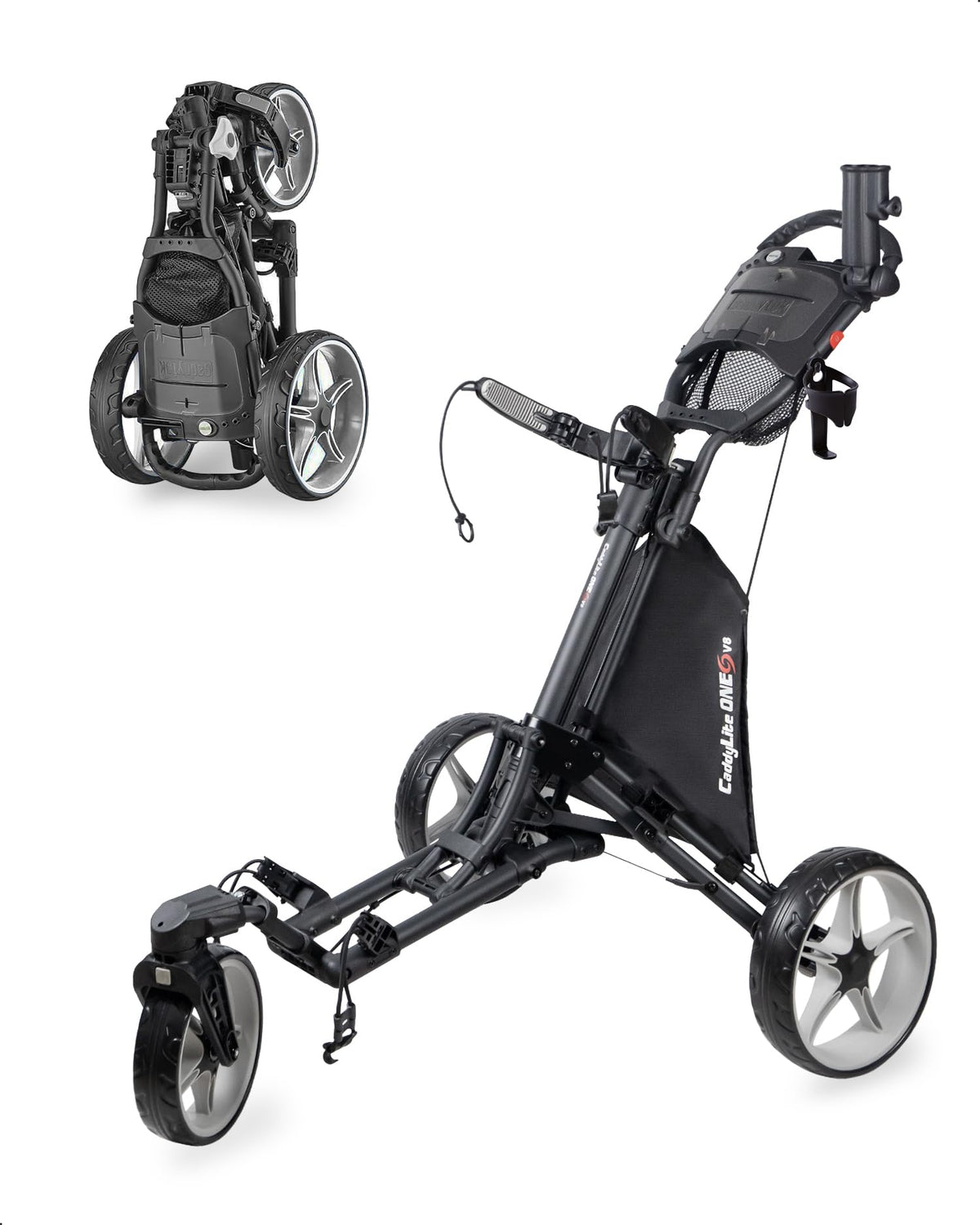 Caddytek CaddyLite ONE-Swivel V8 Golf Push Cart - Lightweight 3 Wheel Foldable Cart with One-Click Folding, 360° Swivel Front Wheel, Adjustable Handle, Cooler Basket, Umbrella & Drink Holder