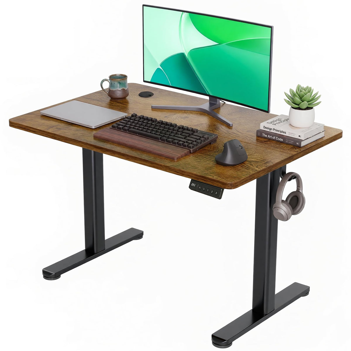 Claiks Electric Height Adjustable Standing Desk, 48x24 Inch, Deep Black