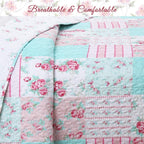 Cozy Line Home Fashions Bloom Floral Blue Rose Spring Reversible Quilt Bedding Set, Coverlet Bedspread Lightweight for All Seasons (Pink Garden, Queen - 6 Piece)
