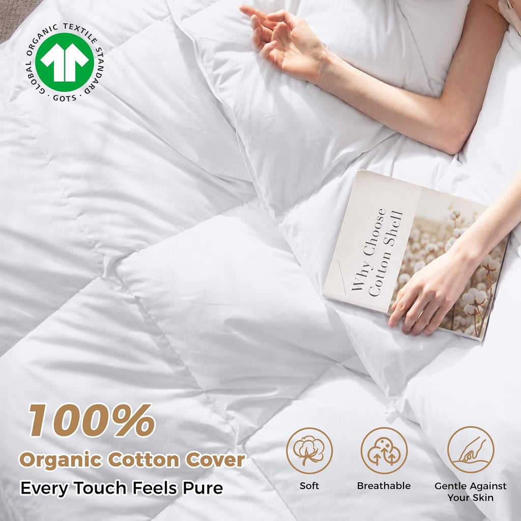 Hungarian Feather Down Comforter Queen,100% Organic Cotton Duvet Insert