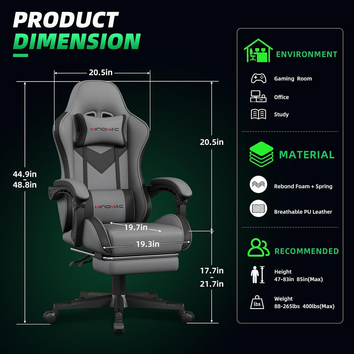 Gaming Chair Ergonomic Gamer Computer Office Chair,Footrest Lumbar Support