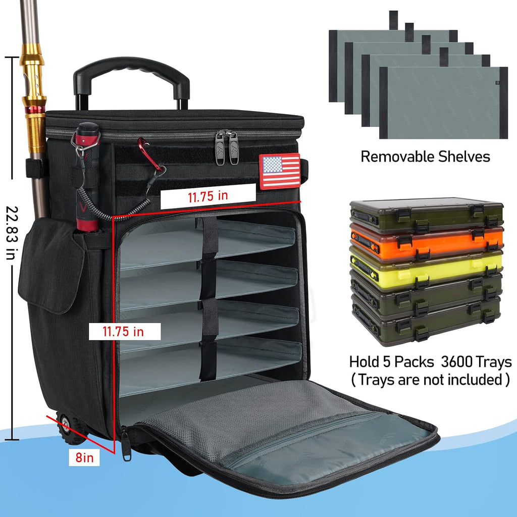 MATEIN Rolling Tackle Box with Cooler, Large Fishing Backpack with Wheels