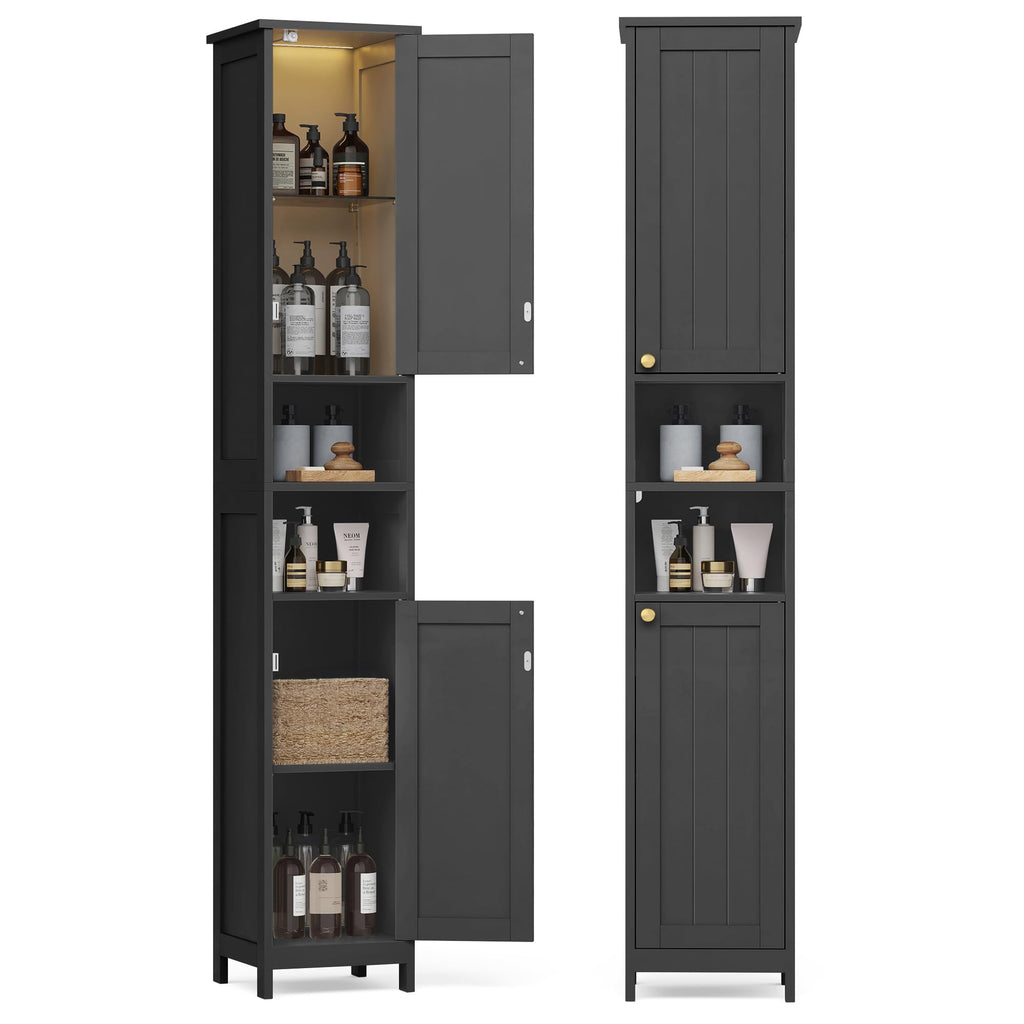 VASAGLE Tall Storage Cabinet with Lights, Slim, 11.8" W, Cloud White