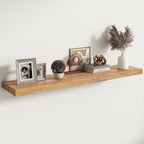 Live Edge Elm Floating Shelves - 24 In Rustic Solid Wood Shelves with Heavy-Duty Invisible Bracket, Wall-Mounted Wooden Shelf for Living Room, Bathroom, Kitchen Storage & Display, Set of 2, Natural
