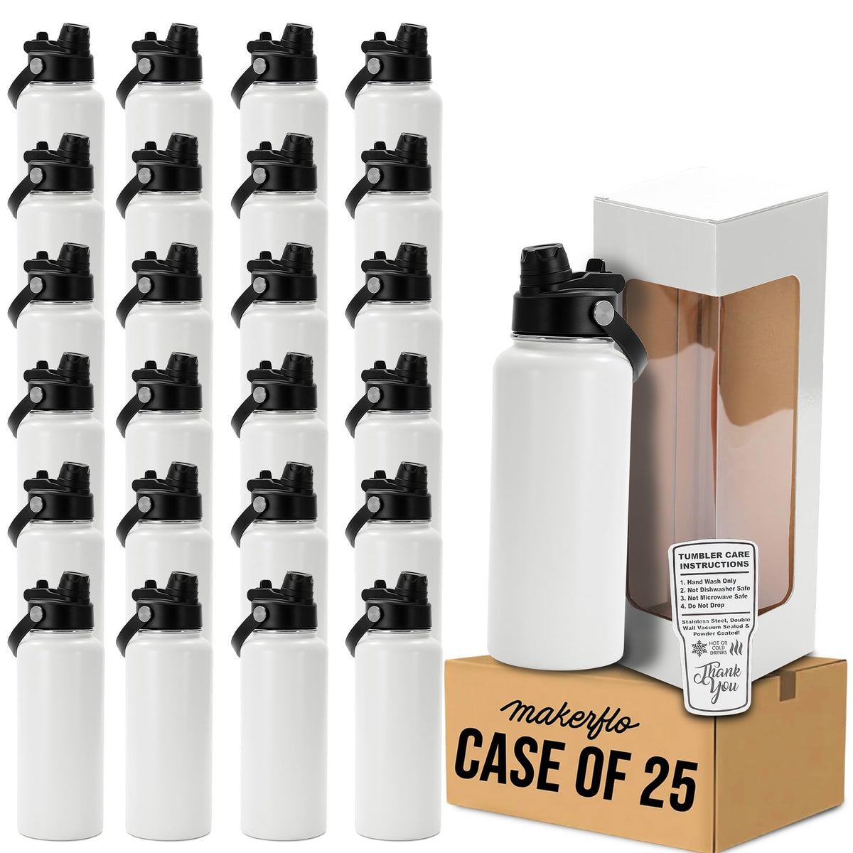 makerflo 32oz Powder Coated Hydro Water Bottle Blanks, Orange, Case of 25