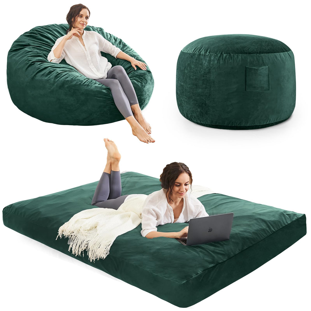 Bean Bag Chairs for Adults - Giant Bean Bag Convertible Floor Sofa