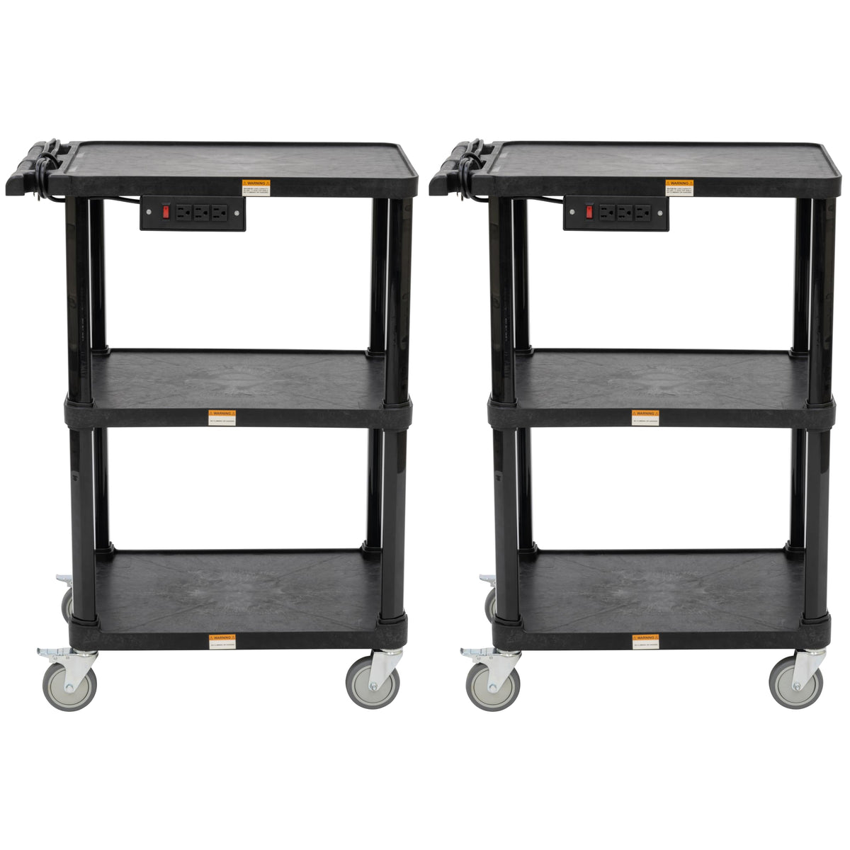 Pearington 3-Shelf Mobile Utility Cart with 3 Outlets and 8' Cord, Heavy-Duty Service Cart for Offices and Warehouses with 3 Shelves, Black