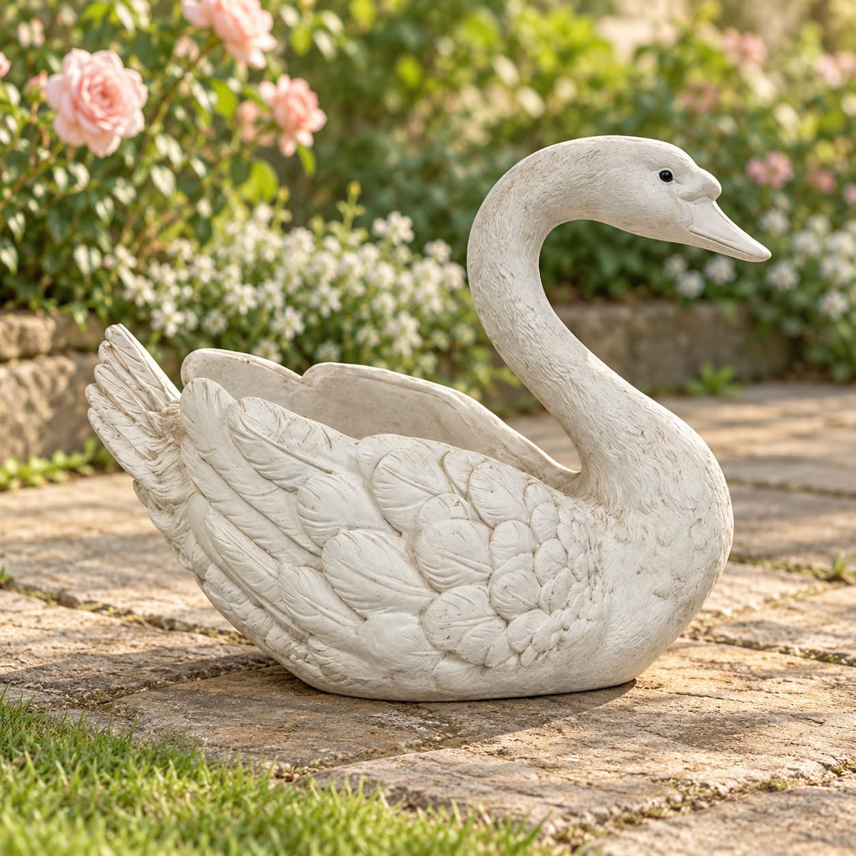 Baby Pink Pig Garden Statue with Curled Tail for Farmhouse Decor