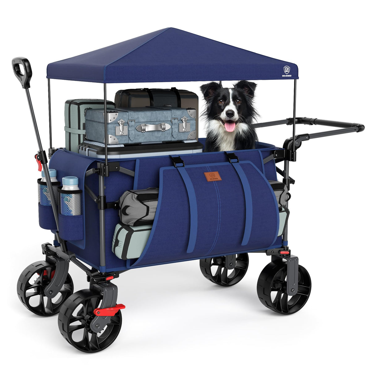 EVER ADVANCED Folding Push Wagon with Brakes, Portable Shopping Cart