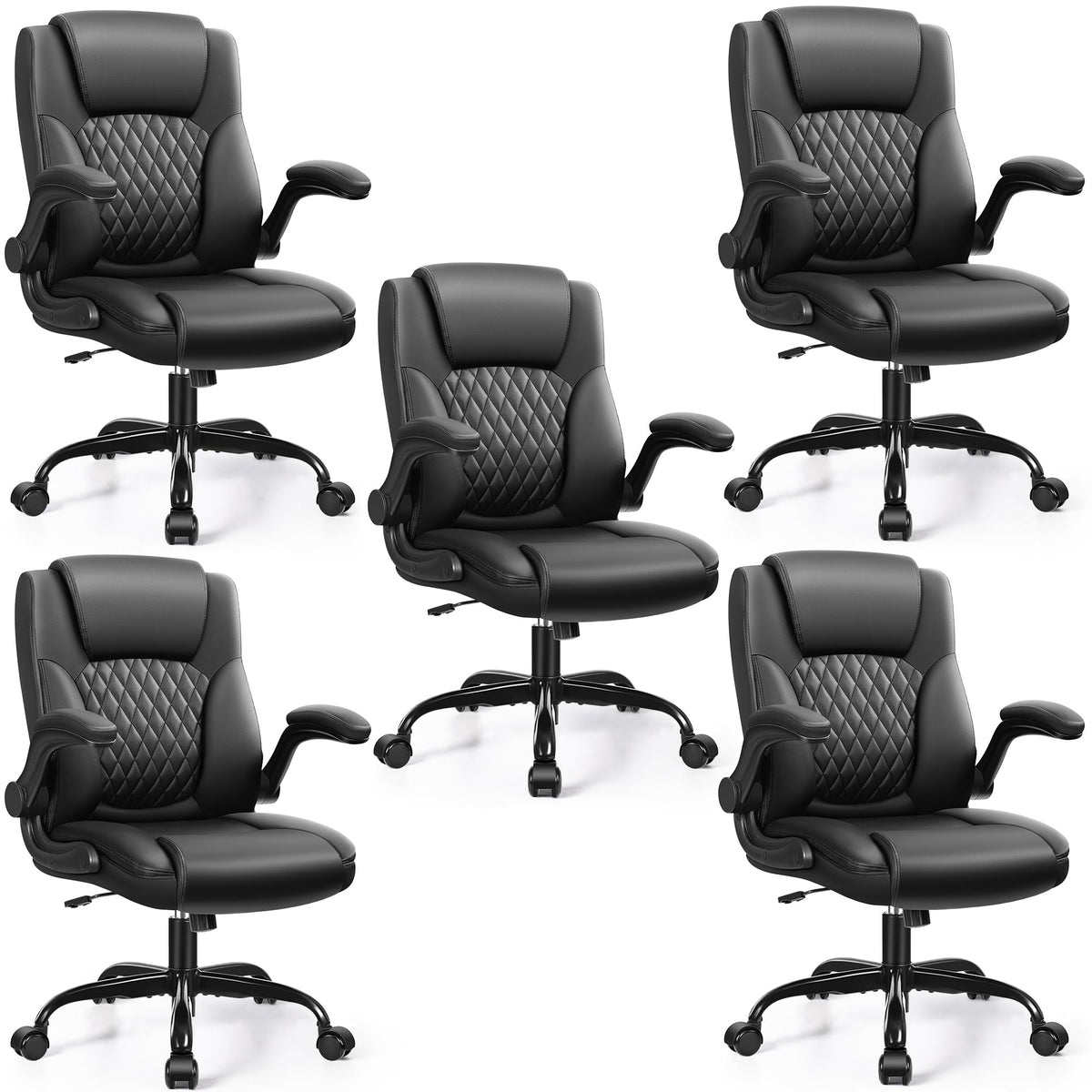 Leather Office Chair, PU Home Computer Desk Chairs with Ergonomic Back Support, 360°Swivel Free，Small Gaming Chair with Wheels and Adjustable Armrests, for Short People Use