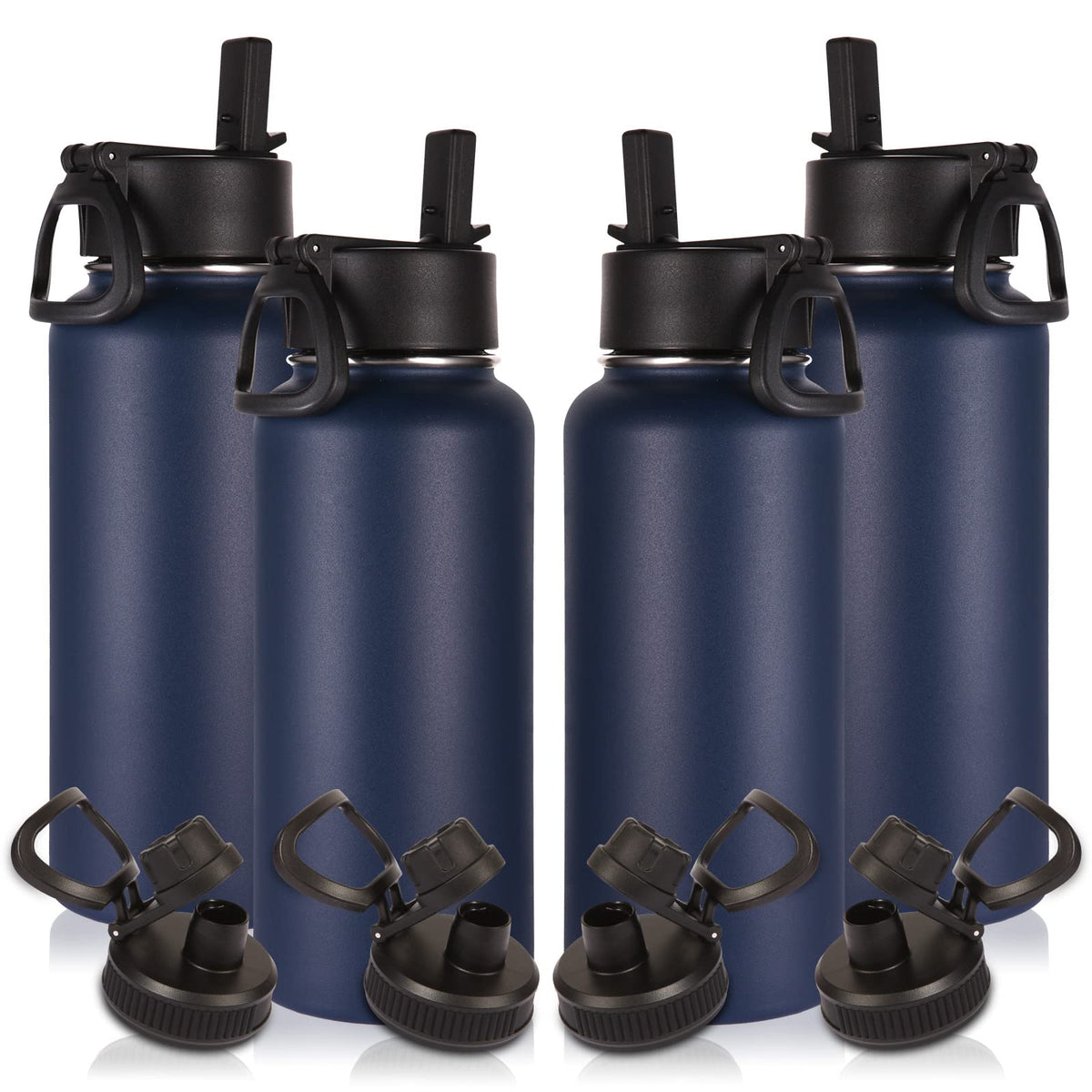 Volhoply 32oz Insulated Water Bottle with Straw Lid, Black, 8-Pack