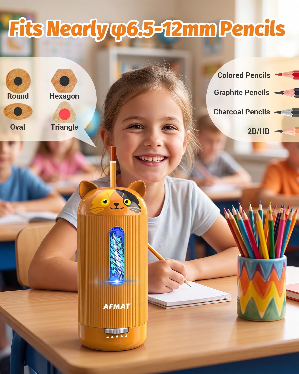 AFMAT PSJ5 Electric Pencil Sharpener, Fully Automatic, for 6.5-12mm Pencil