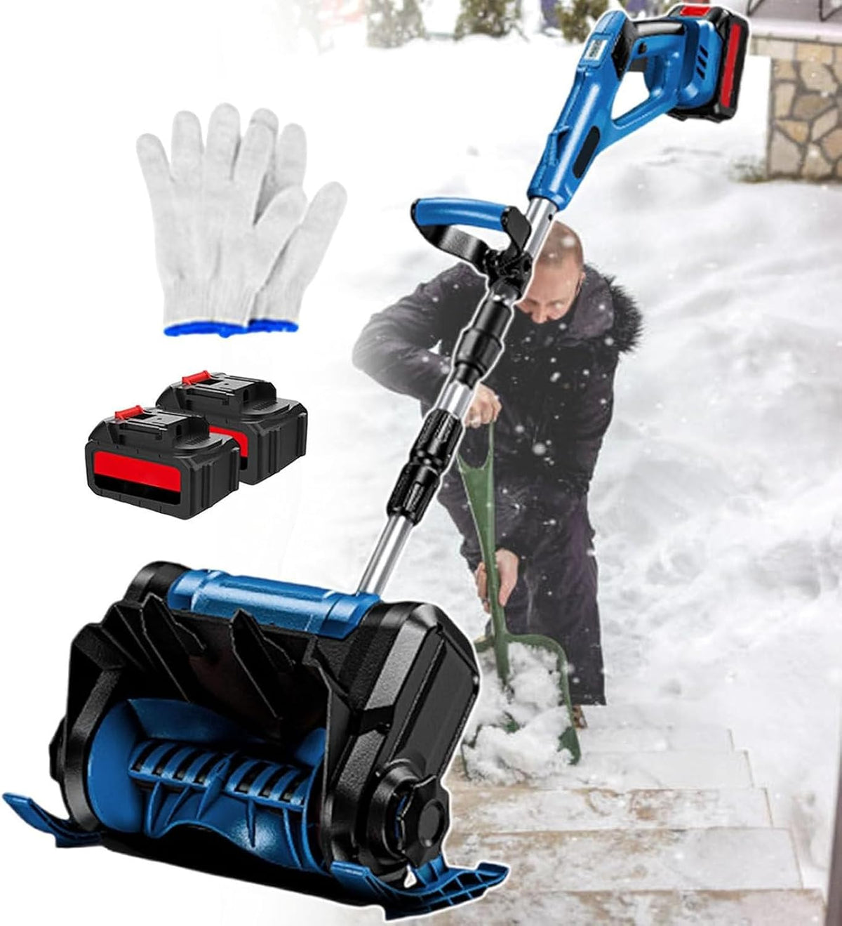 21V Electric Cordless Snow Shovel,Rechargeable Snow Thrower for Driveway,Patio,Deck,30CM Clearing Width,8M Throwing Distance,2 Batteries & Fast Charger,3000 RPM