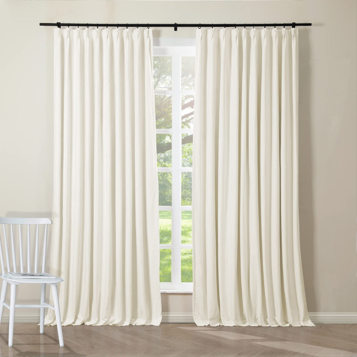 ChadMade Pinch Pleat 100% Cotton Duck Drape Blackout Ivory Drapery Extra Wide Curtain Plain Weave with Blackout Lining 100Wx96L (1 Panel), BOZI Collection