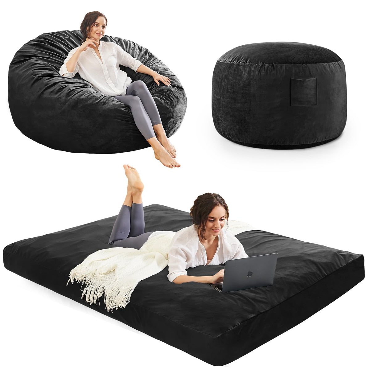 Bean Bag Chairs for Adults - Giant Bean Bag Convertible Floor Sofa
