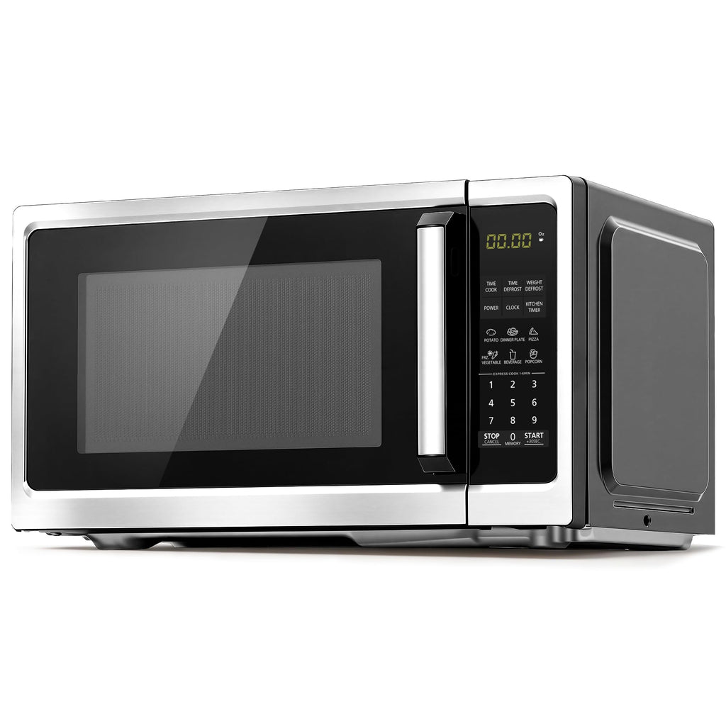 Countertop Small Microwave Oven 0.9 Cu. Ft, 900W Compact Microwave with LED Lighting, 6 Auto Menus, Turntable, Child Lock, Easy-Clean, Memory for Kitchen, Home, Dorm Essentials, Stainless Steel