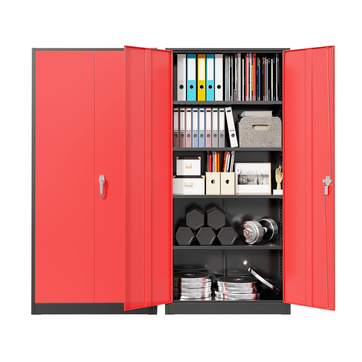 Bonusall 72" Metal Garage Storage Cabinet - 900lbs Heavy Duty Steel Cabinet with 3-Point Locking System & 4 Adjustable Shelves, Lockable Tall Storage for Garage, Office, Warehouse - Black & Red