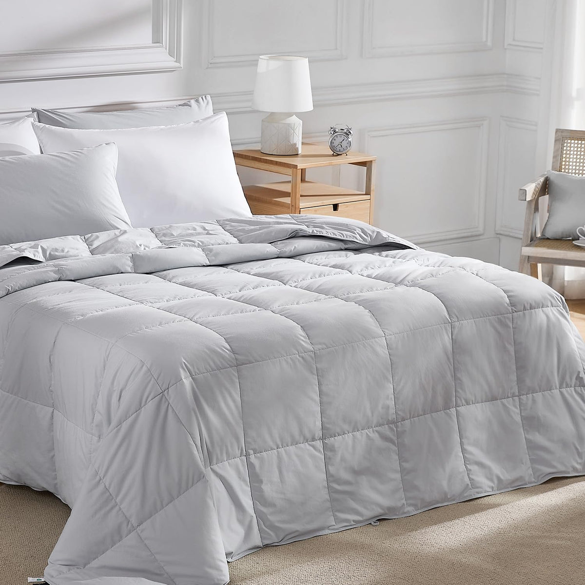 Pacific Coast Lightweight Goose Feather Down Fiber Comforters King Size, Summer Duvet Insert, Ultra Soft, Breathable, Hotel Luxury Bedding Comforter with 8 Tabs, White, 106 x 90 inches