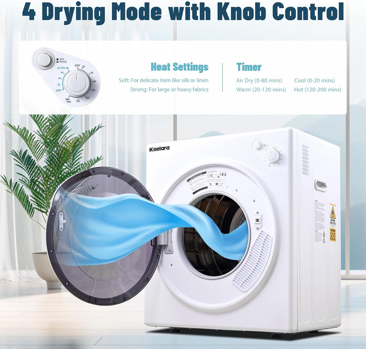 Portable Dryers for Apartment, 3.0 Cu.ft Portable Clothes Dryer with Stianless Steel Tub, Front Load Clothes Dryer Machine for Home, Apartment, 4 Dring Mode, Auto-shutt off, 1500W