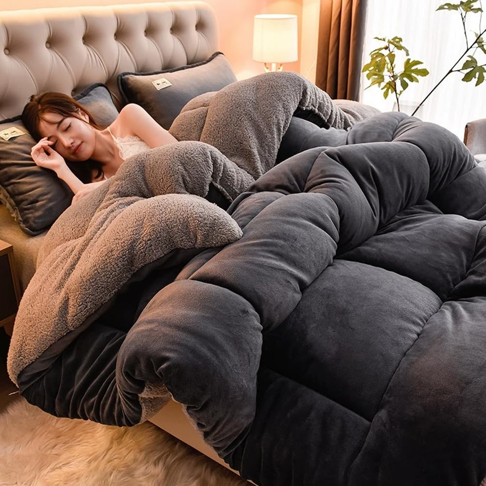 Thickened Super Warm Winter Quilt,Imitation Cashmere Super Warm Double-Sided Velvet Quilt Fluffy Plush Comforter Blanket for Cold Weather,Pink,150x200cm/3.5kg