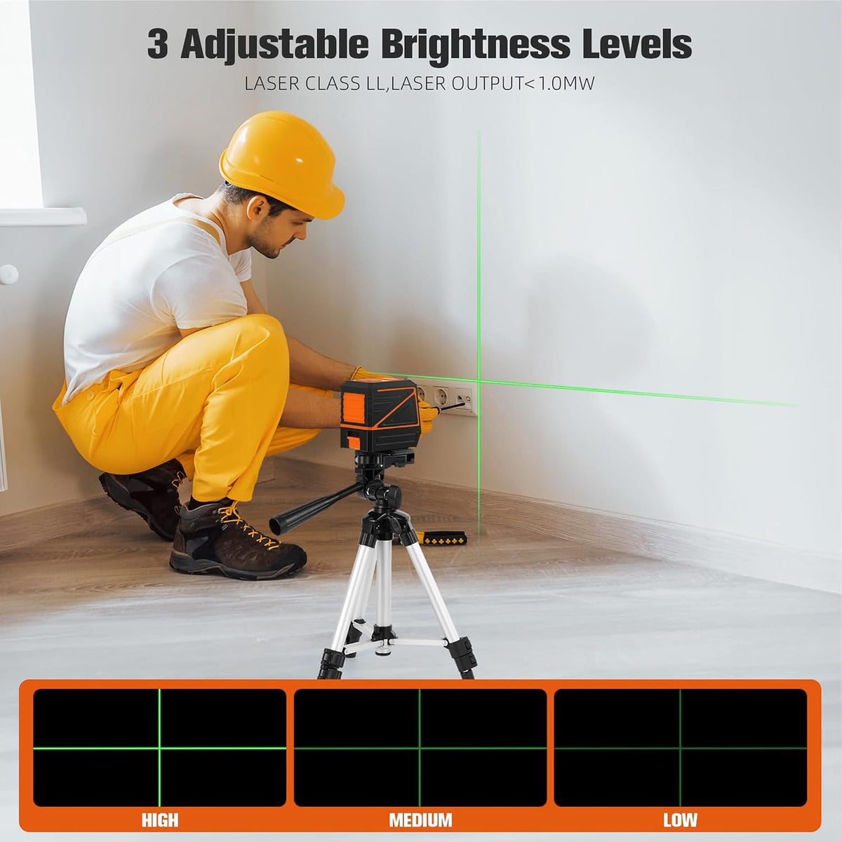 Laser Level with Tripod, 120 feet Green Cross Line Self Rotary Leveling Laser Level, Vertical and Horizontal Line, Rotatable 360 Degree, Manual Self leveling and Pulse Mode,IP54 Waterproof & Battery1