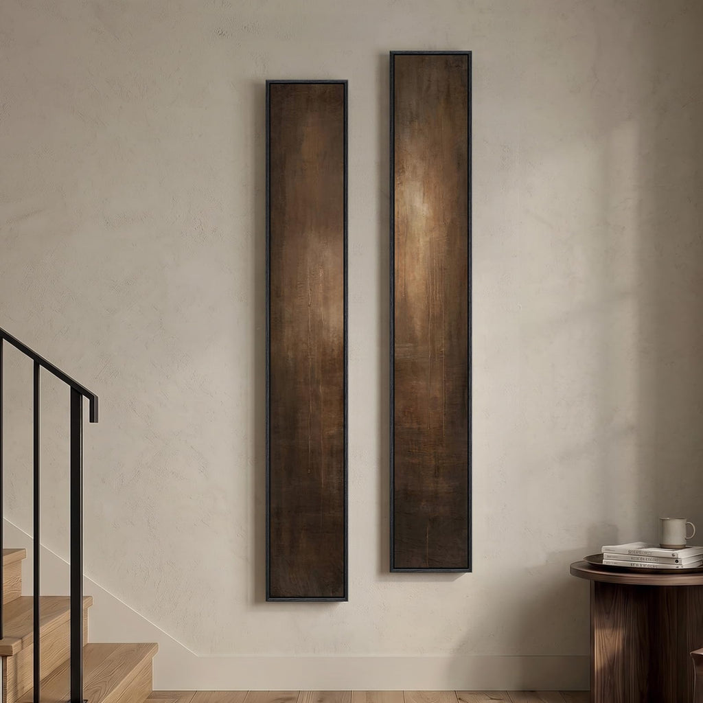 Large Framed Beige Cream Abstract Vertical Wall Art for Hallway, 2 Piece