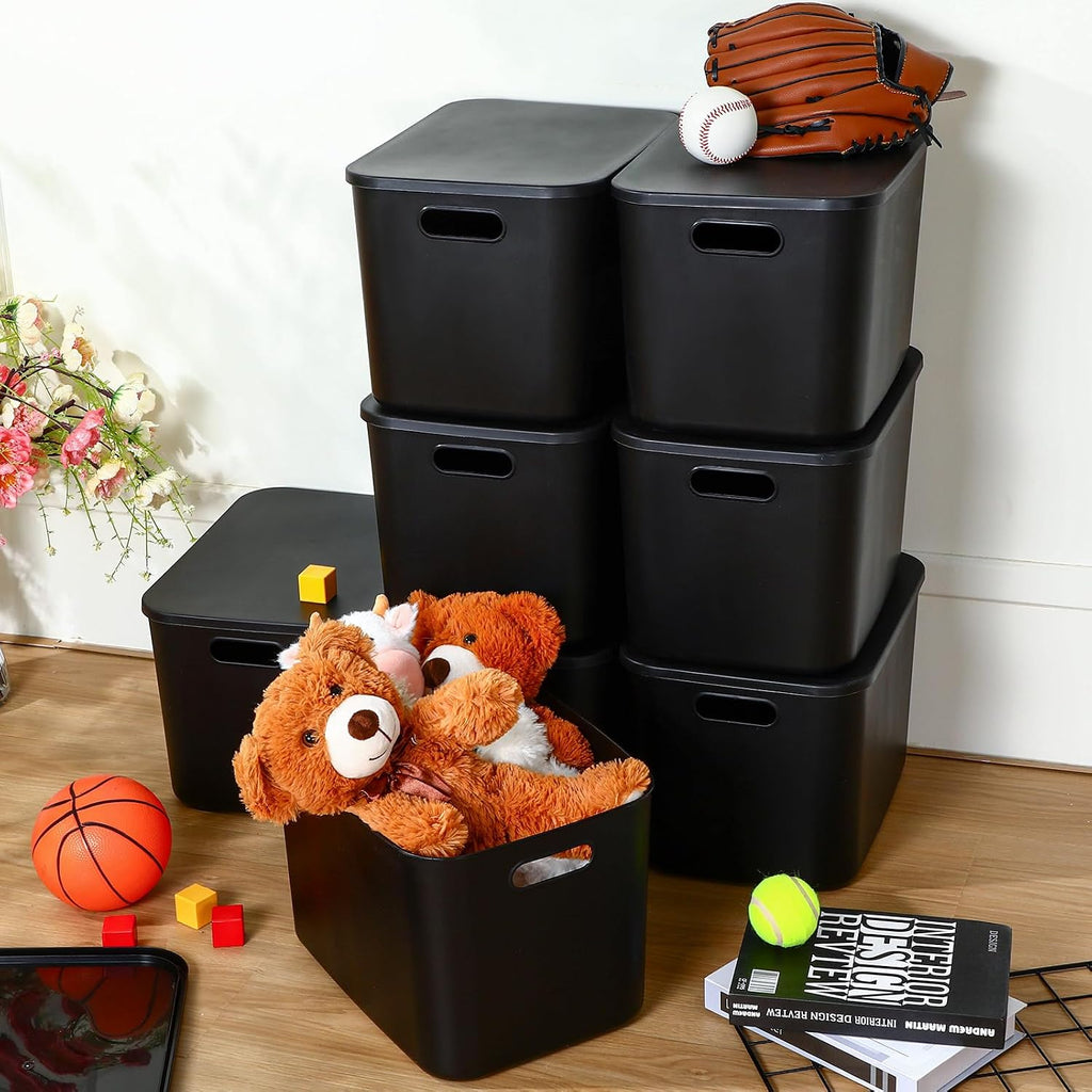 Hoolerry 8 Pieces Storage Bins, 14.2 x 10.2 x 9.5 Inch, Black