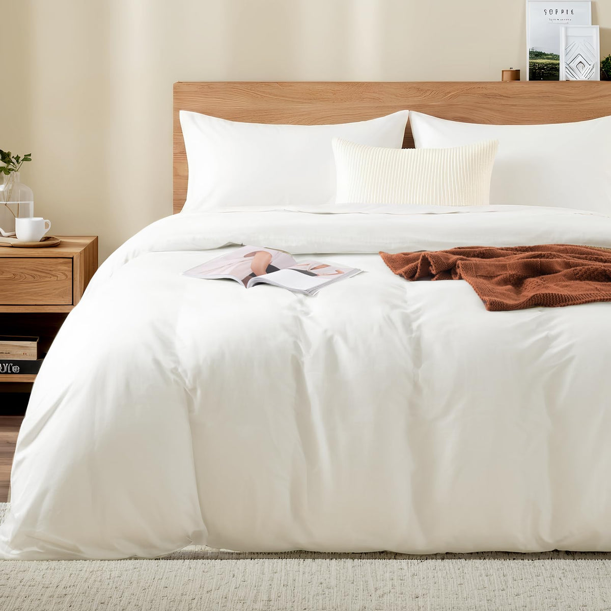NEXHOME PRO Duvet Cover Set Queen Size Linen Look Textured 100% Washed Cotton Duvet Cover Burgundy Dark Red 3 Pieces Bedding Set with Zipper Closure,Breathable, Soft Organic Natural(No Comforter)