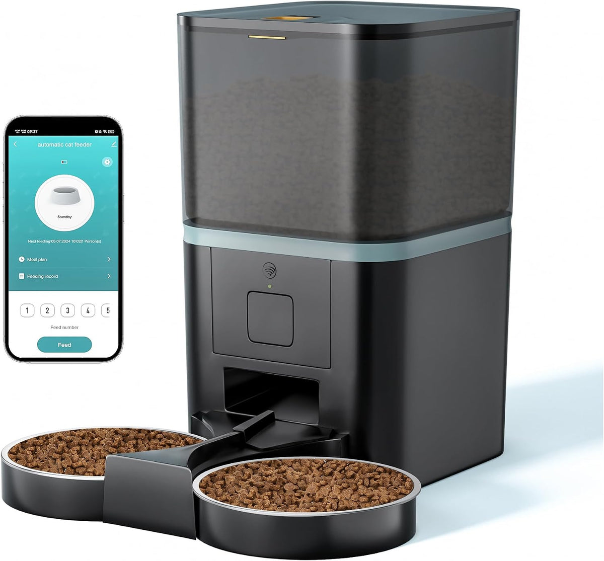 Purrfect Pet Automatic 2.4G WiFi App Control Cat Feeder, Dual Power Supply with 10s Voice Recording & Stainless Steel Bowl