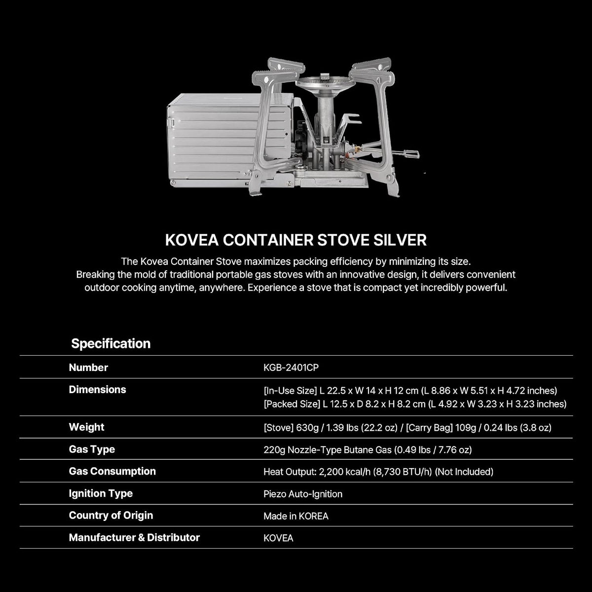 KOVEA Container Foldable Gas Stove for Backpacking & Overlanding
