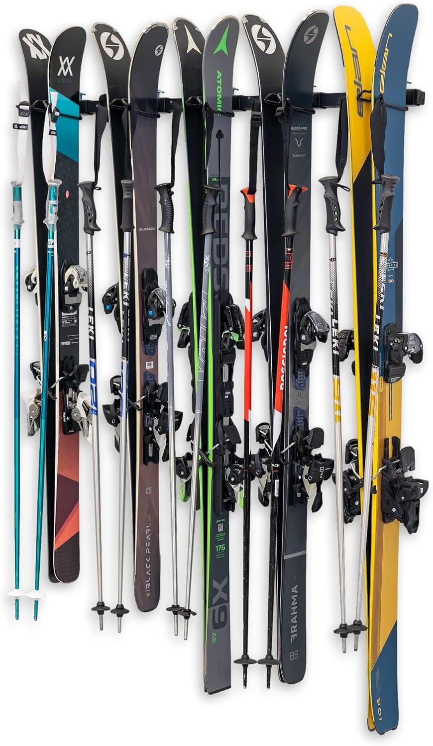 StoreYourBoard Ski Wall Mount Rack, Holds 5 Pairs of Skis, Supports 300 lbs