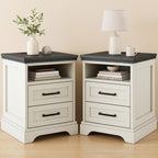 DUMOS Farmhouse Nightstand with Built-in Charging Station & USB Ports
