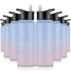 32 oz Insulated Water Bottle Bulk 8 Pack, Stainless Steel Sports Water Bottles with Straw Lid & Wide Mouth Lids, Double Walled Vacuum, Leak Proof, White